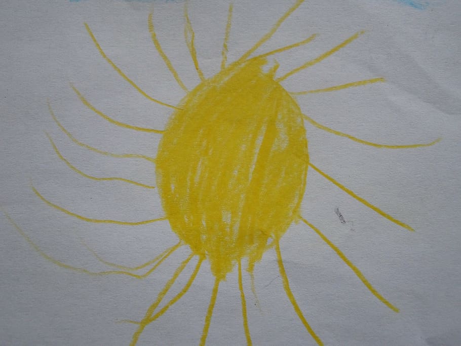 sun, children drawing, character development, yellow, sunny HD wallpaper