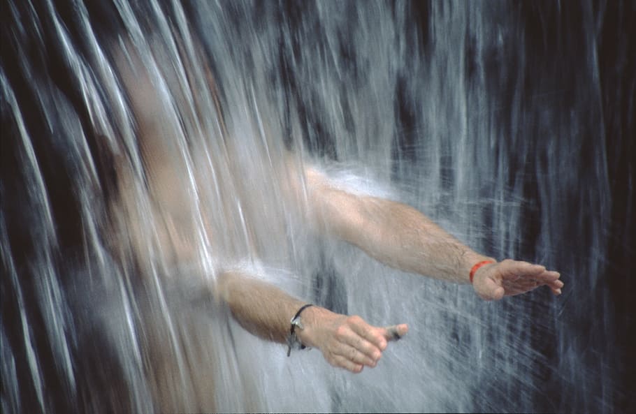refreshment, waterfall, hands, cool down, poor, water games HD wallpaper