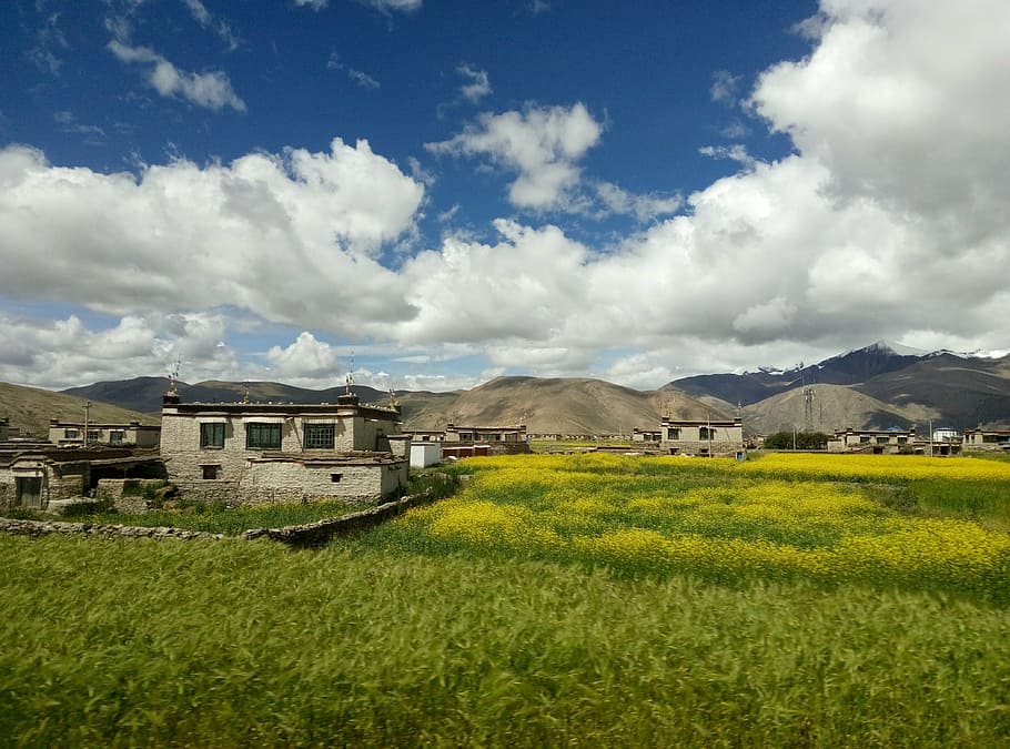 scenery, building, sky, nature, mountain, agriculture, rural Scene HD wallpaper