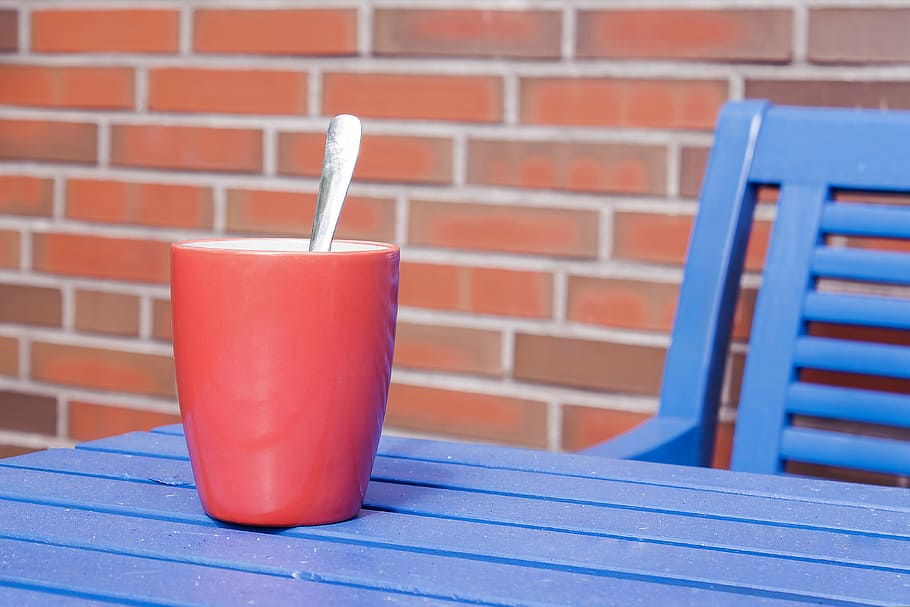 cup, tee, coffee, spoon, table, garden, straw, drinking straw HD wallpaper