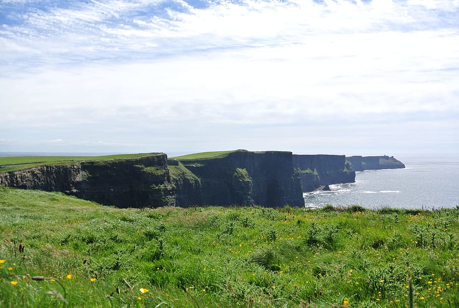 United Kingdom, Northern Ireland, the seven sisters cliffs, field, HD wallpaper