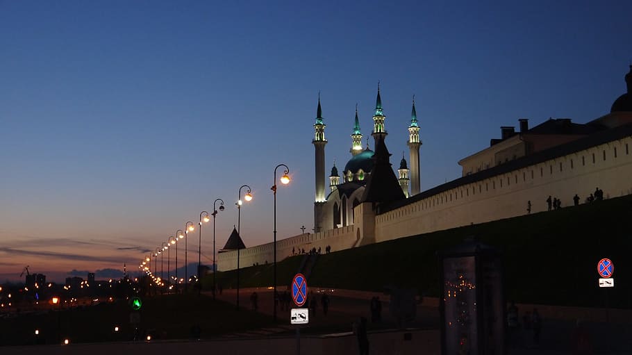 city during night time, kazan, russia, qolsharif mosque, the kremlin