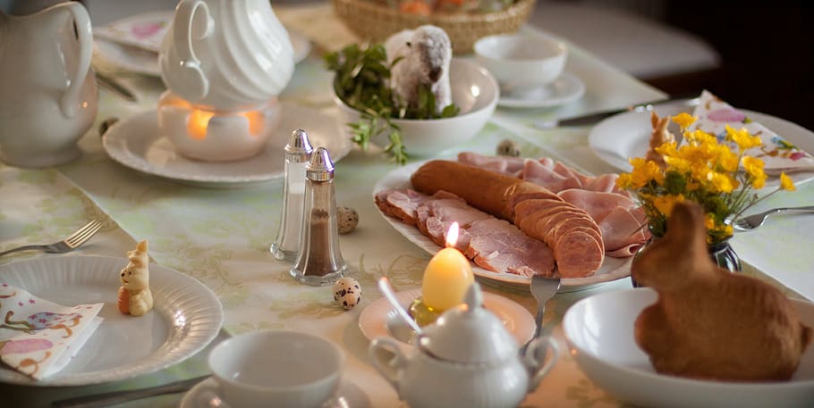 easter breakfast, table, covered, festival, families, gedeckter table HD wallpaper