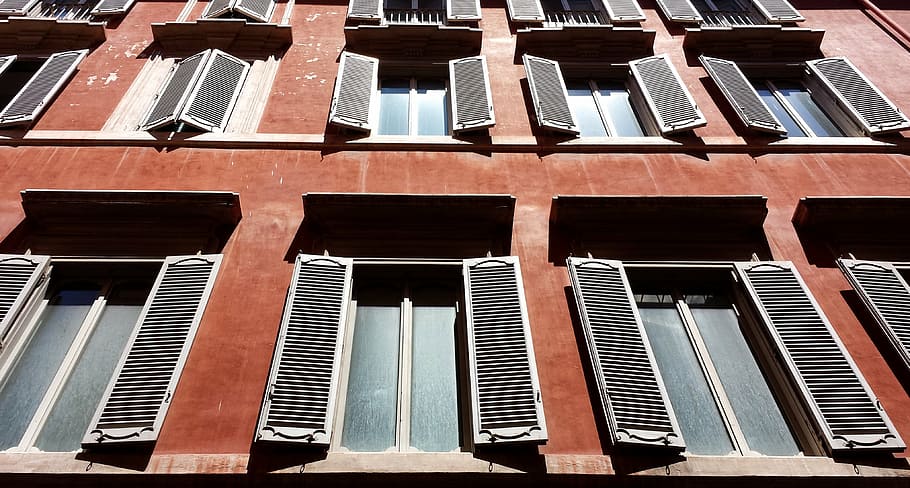 worm's eye view of opened windows, front, shutters, antique HD wallpaper