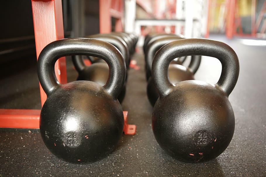 close up photography of black kettle bell lot, sport, fitness, HD wallpaper