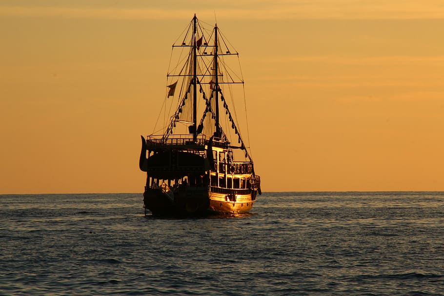 sea, boot, water, ship, sunset, ocean, beach, mediterranean HD wallpaper