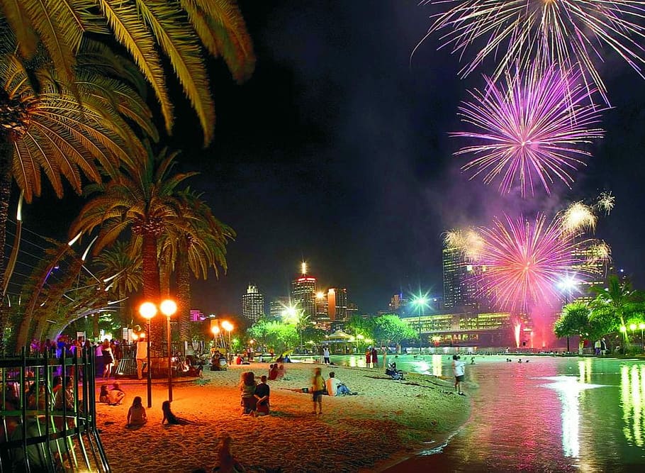 Riverfire fireworks during Brisbane Festival, Australia, city