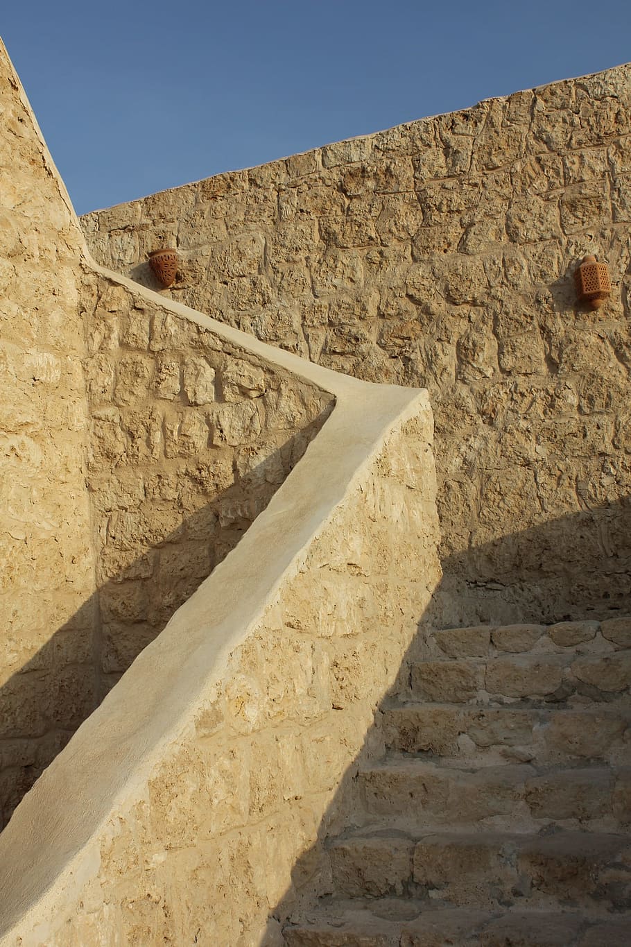 stairs, stone, architecture, built structure, sky, sunlight HD wallpaper