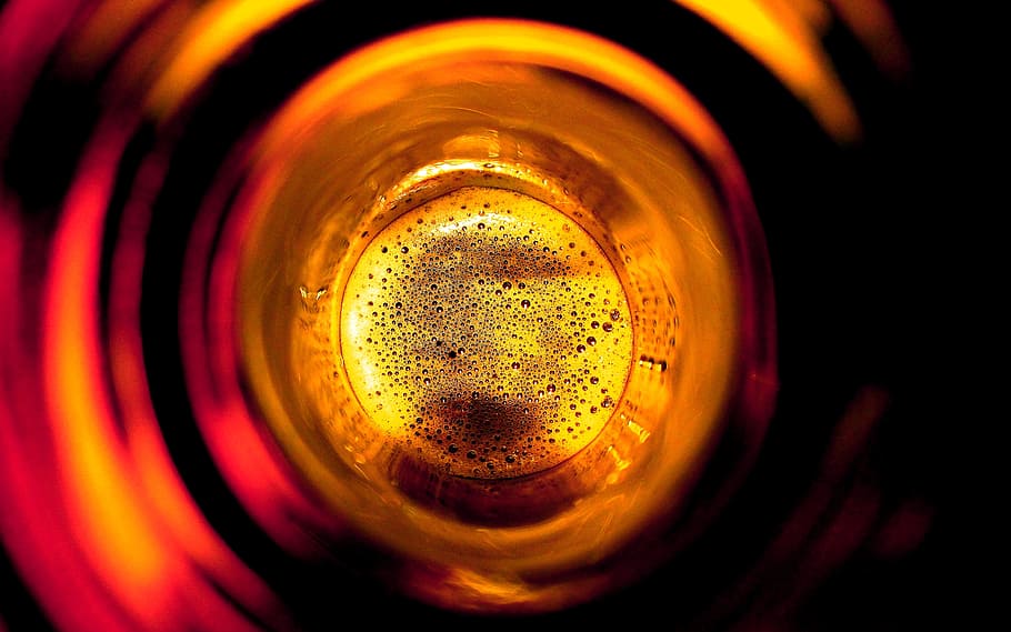 focus photo of inside view of red bottle, beer bottle, from the inside HD wallpaper