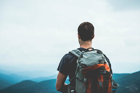 man with backpack on top of mountain, hiker, backpacker, backpacking HD wallpaper