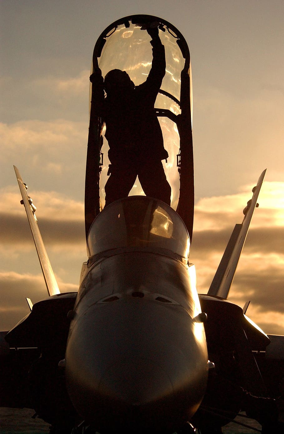 sky, clouds, sun, sailor, plane, aircraft, fighter jet, canopy HD wallpaper