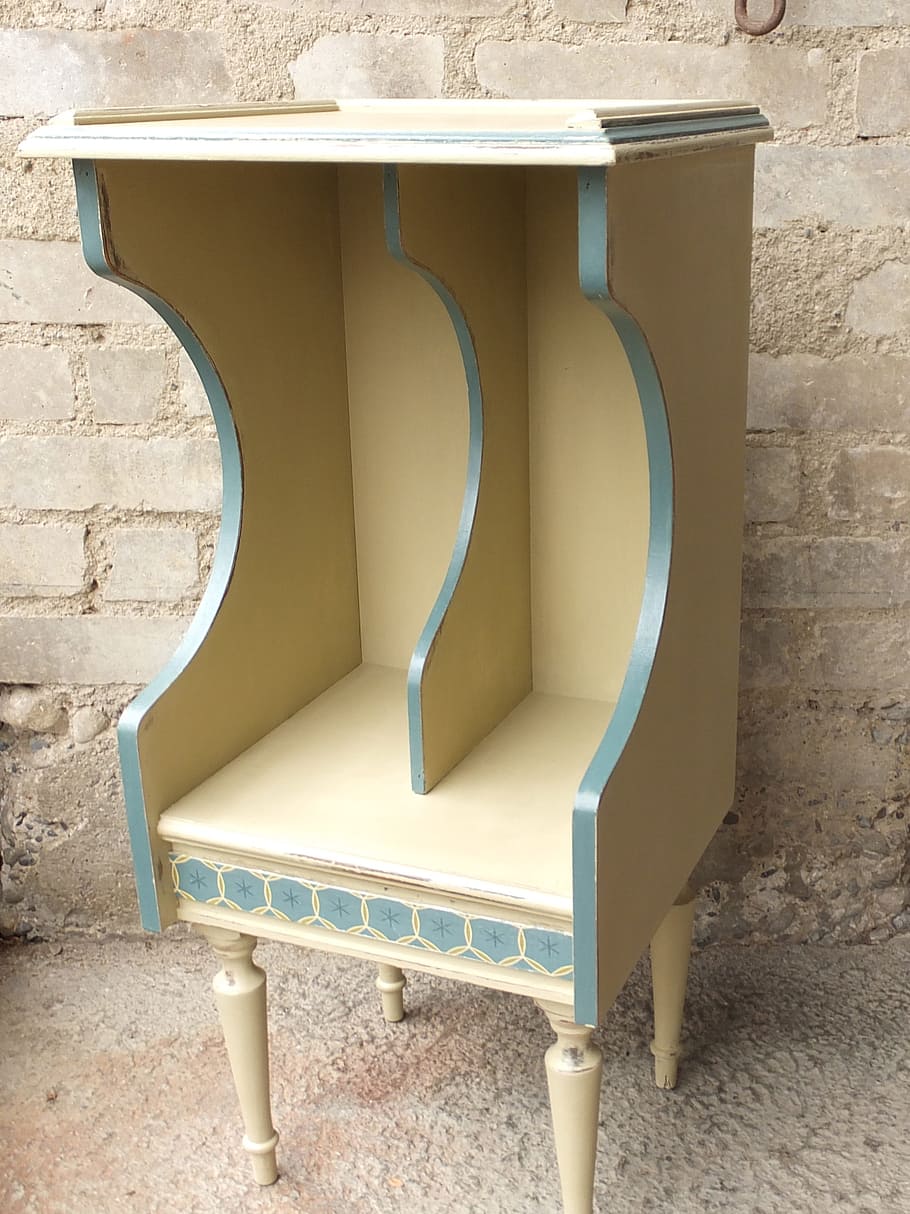 retro, sideboard, small table, green, blue, decor, shabby chic HD wallpaper