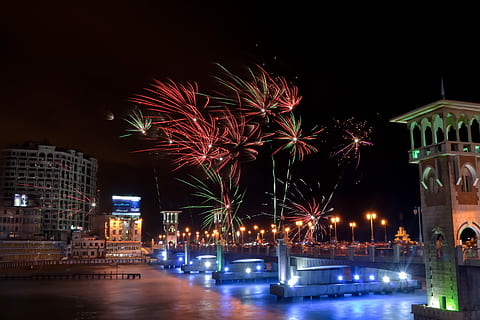 Stanley Bridge, Alexandria, Egypt, firework, fireshow, night HD wallpaper