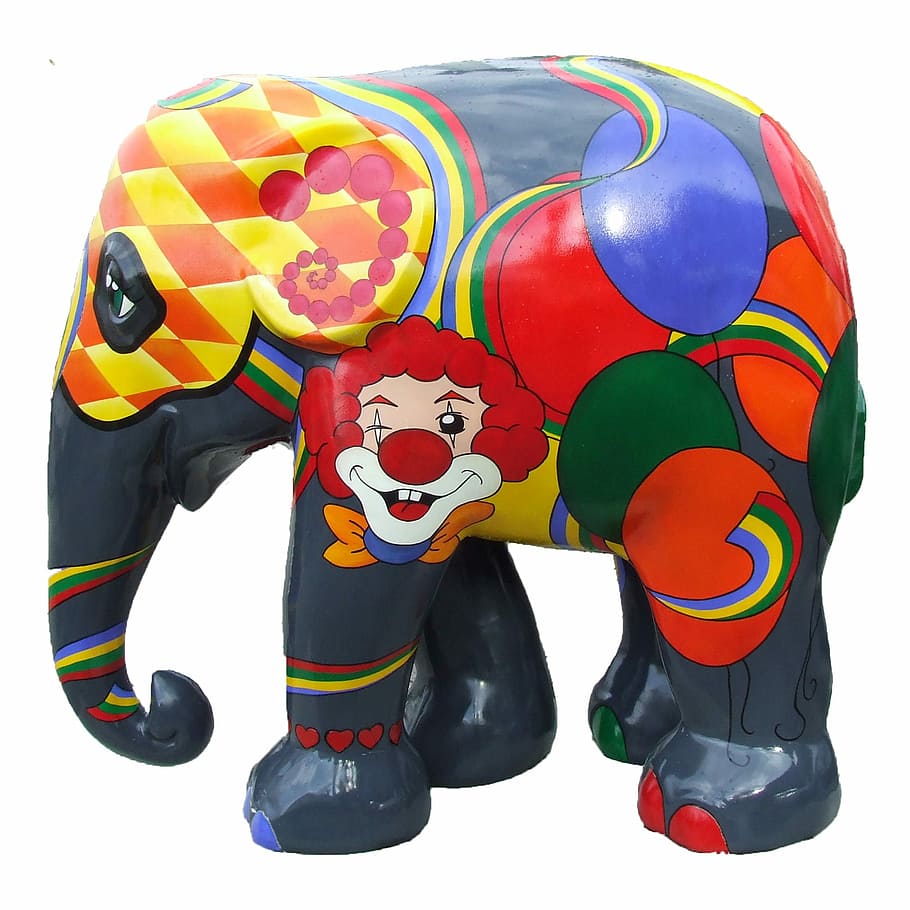 Elephant Parade Trier, colourful elephant, art, fun, white background, HD wallpaper