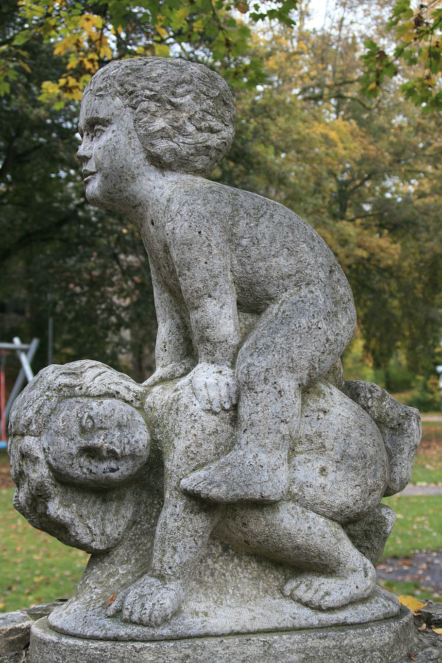cherub, park, angel figure, statue, sculpture, representation, HD wallpaper
