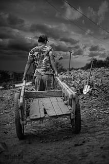 grayscale photography of man pulling cart, poor, work, health HD wallpaper