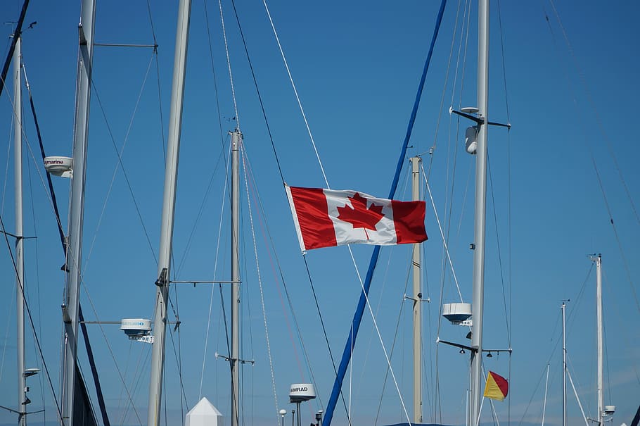 Canada, Flag, Blue, Sky, Wind, Symbol, canada flag, canadian HD wallpaper
