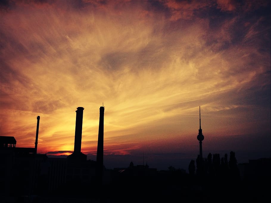 berlin, city, architecture, building, germany, skyline, sunset HD wallpaper