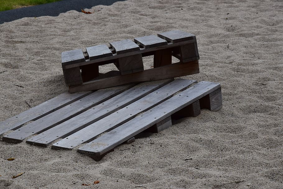 sand, pallets, wood, land, beach, wood - material, seat, high angle view HD wallpaper