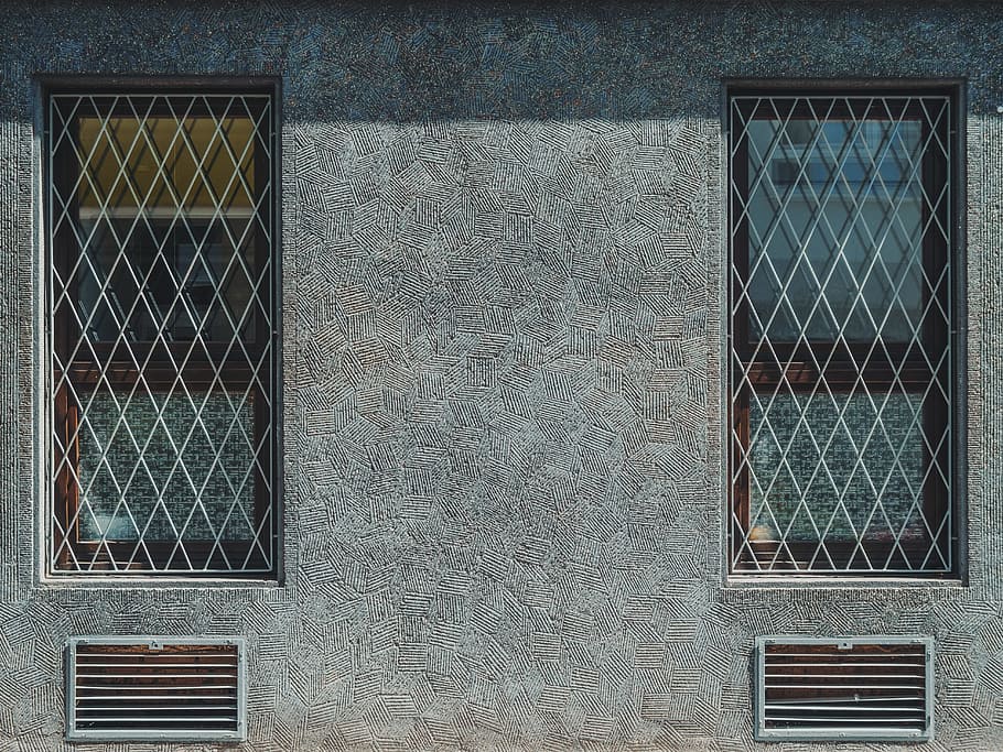 photo of gray concrete building, gray concrete building with window with grill and vent HD wallpaper