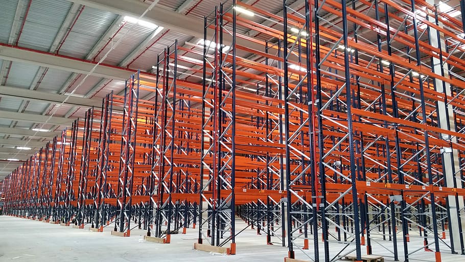 orange pipes placed at the frames, industrial, material, logistic HD wallpaper