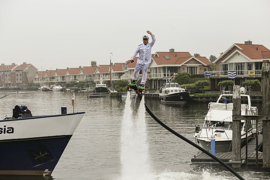 tholen, port day, flyboard, water, nautical vessel, building exterior HD wallpaper