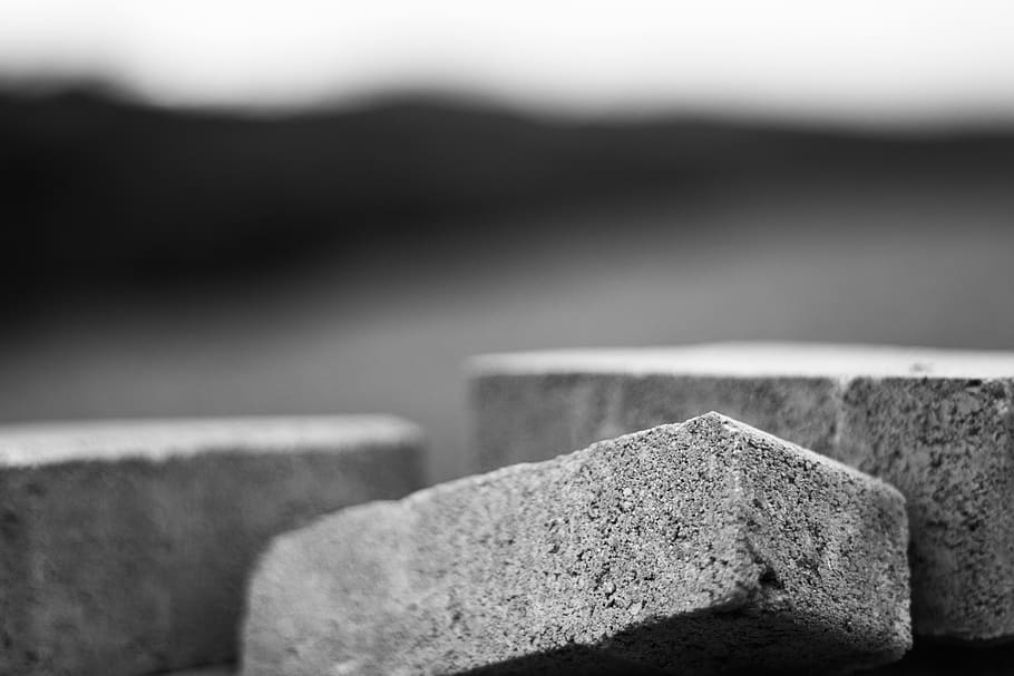 grayscale photo of concrete bricks, Building, Construction Site, HD wallpaper