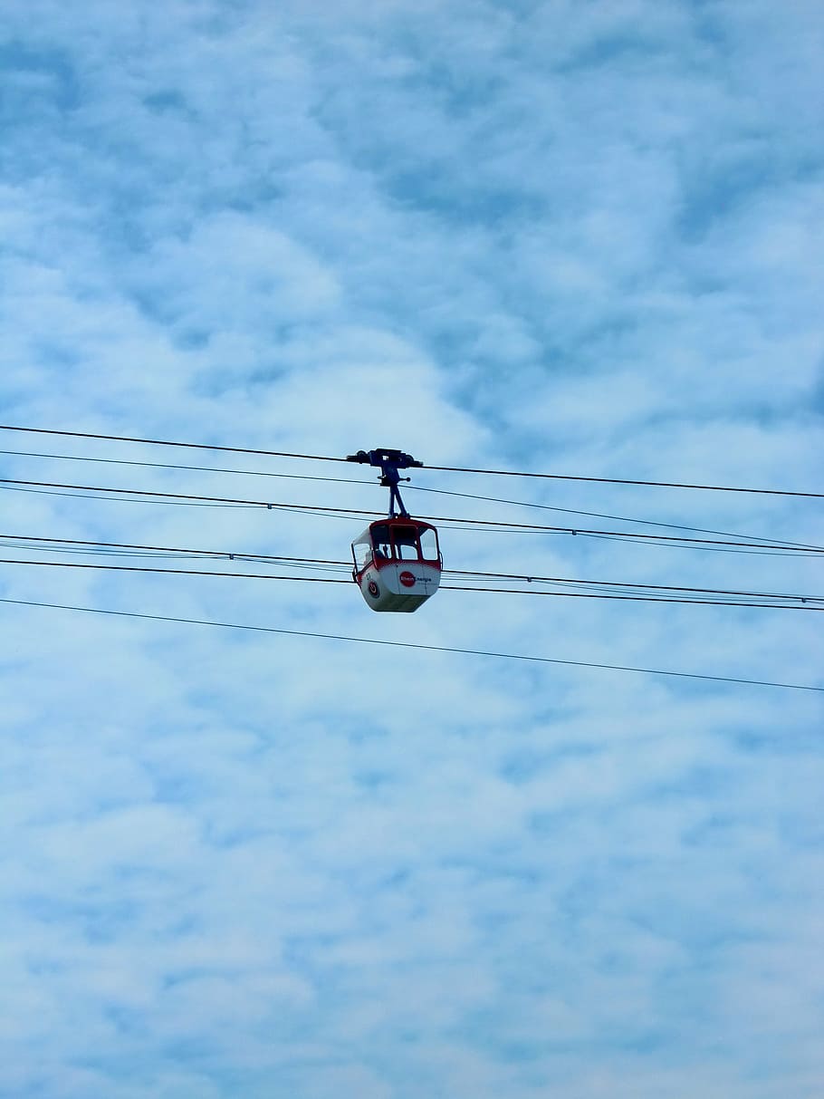 gondola, cable car, sky, low angle view, cloud - sky, electricity HD wallpaper