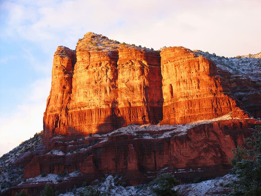 Sedona, Arizona, Landscape, Clouds, sky, winter, snow, nature, HD wallpaper