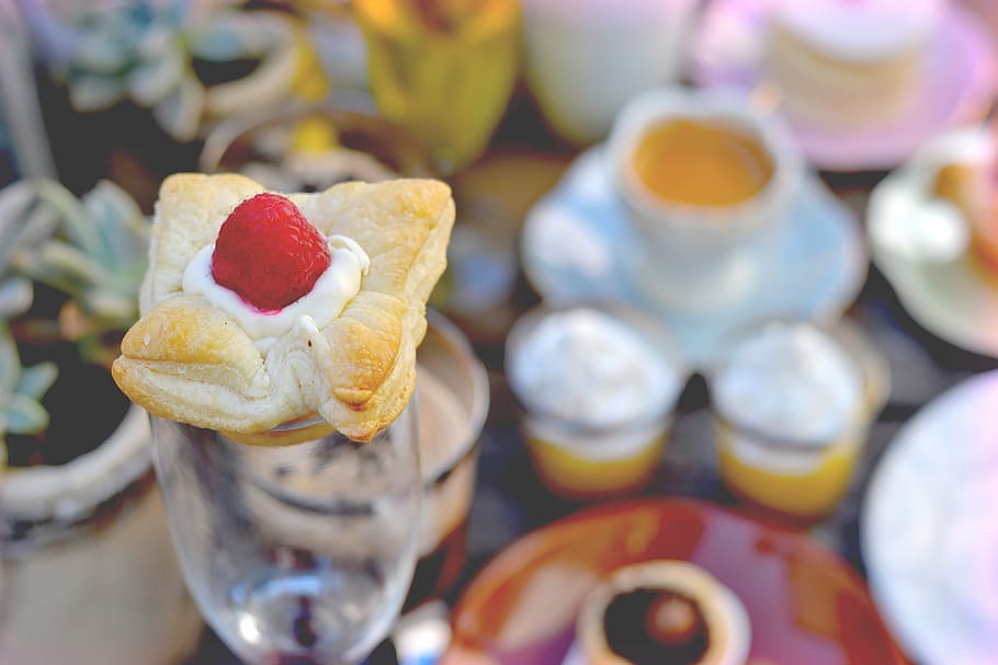 dessert, raspberry, food, breakfast, food and drink, sweet food HD wallpaper