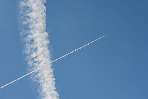 aircraft vehicle flyon the sky, jet with smoke trail on blue sky HD wallpaper