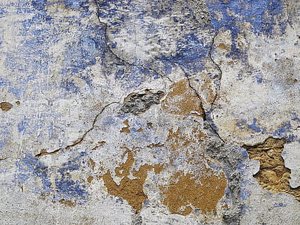 blue, white, and brown wall paint, background, plaster, grunge stained HD wallpaper