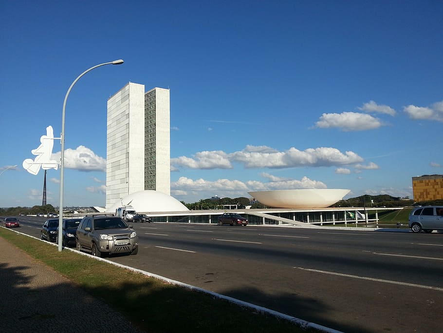 brasilia, national congress, brazil, architecture, sky, car, HD wallpaper