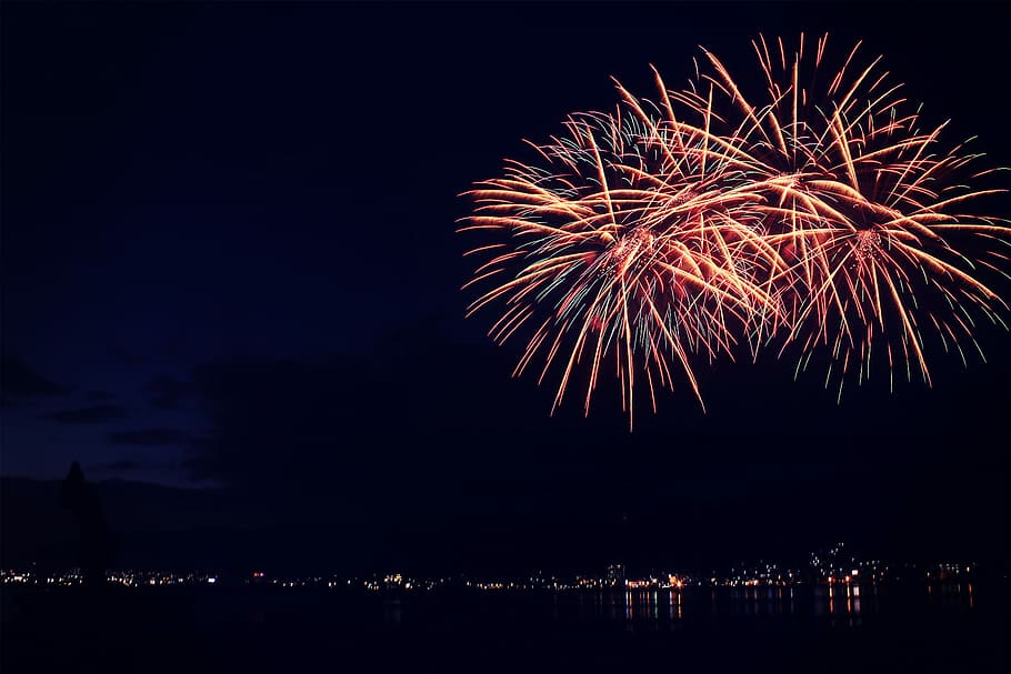 red fireworks during nighttime, celebration, firework Display, HD wallpaper