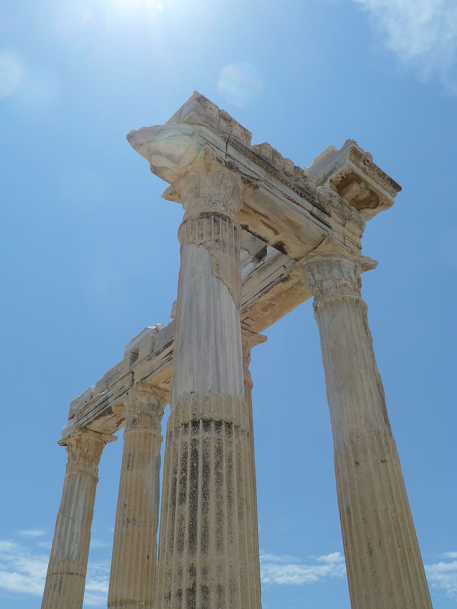 temple, sky, temple complex, summer, classical order, sun, building HD wallpaper