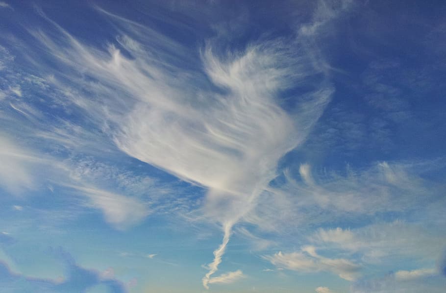 blue sky and white clouds, heart, background, texture, nature HD wallpaper