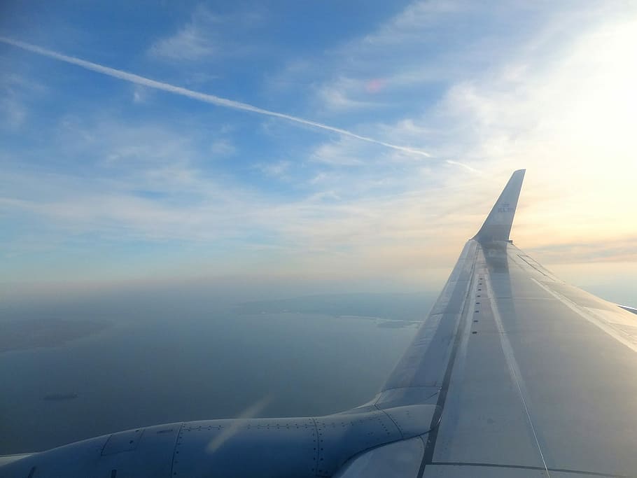 Wing, Airplane, Clouds, sky, cloud - sky, transportation, aircraft wing HD wallpaper