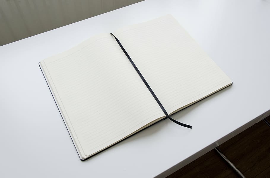 blank book page, notebook, open book, paper, white, education