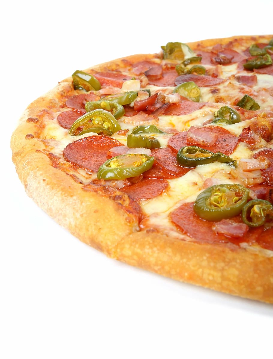 cooked pizza, american, bacon, bread, cheese, cheesy, deliver HD wallpaper
