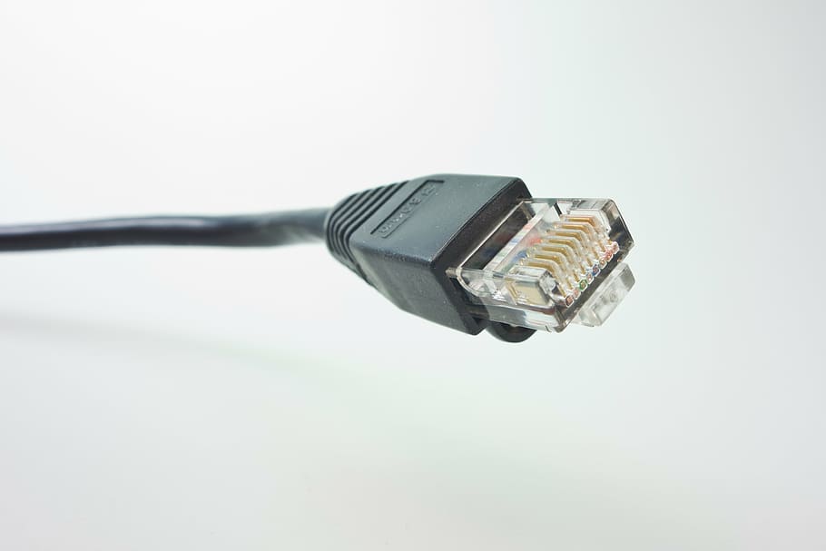 black ethernet cable, network cables, rj, plug, patch cable, line, HD wallpaper