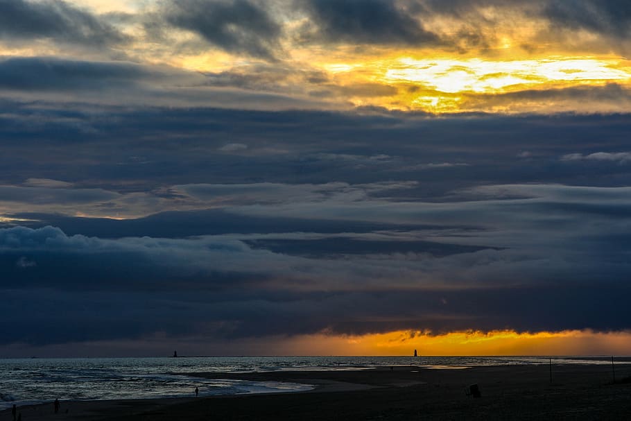 landscape photography of clouds, wangerooge, north sea, lighthouse, HD wallpaper