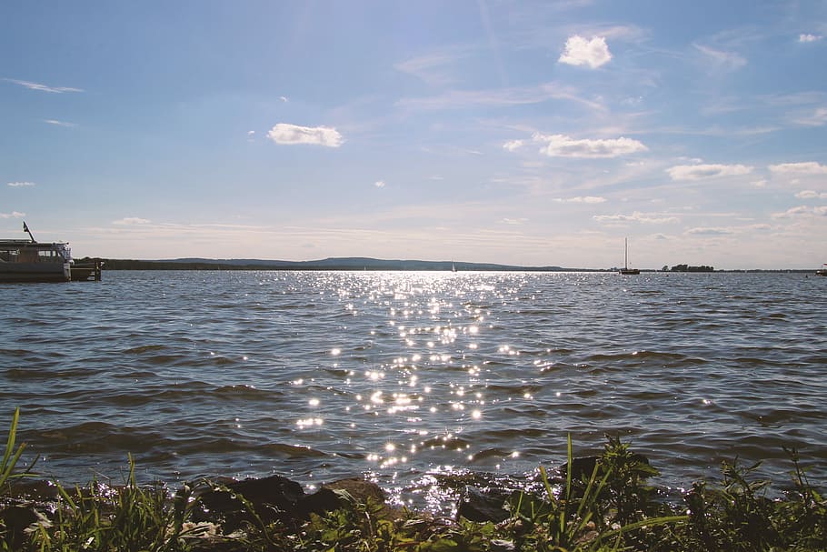 Water, Landscape, Nature, sky, summer, bank, sunset, lake, sea HD wallpaper