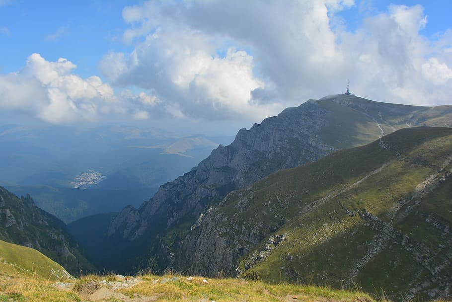 relaxing, trip, bucegi, romania, mountain range, cloud - sky HD wallpaper