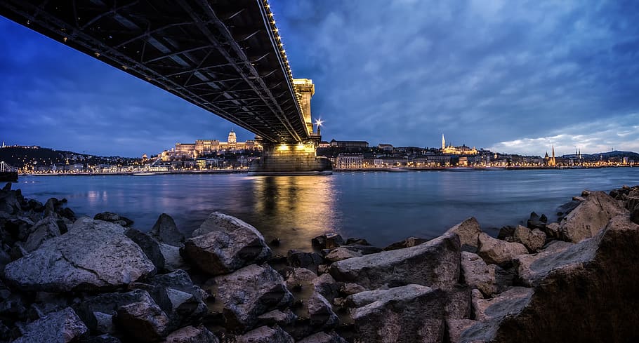 View of Rocky Shore Under Bridge, architecture, Budapest, city HD wallpaper