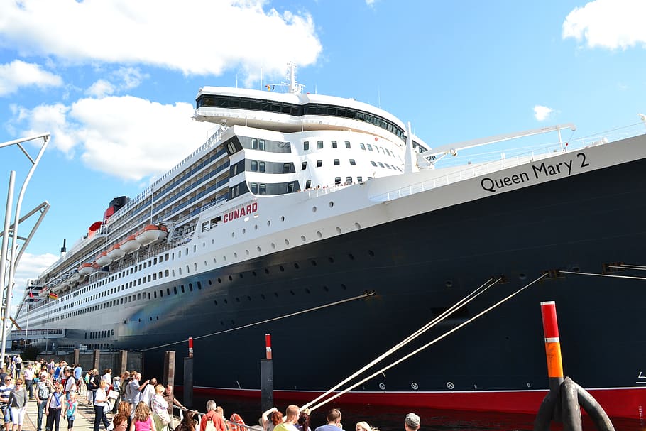 queen mary 2, cruise, ship, cruise ship, hamburg, applied, port, HD wallpaper