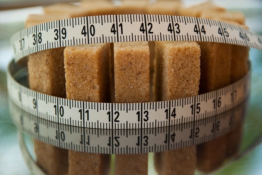 white tape measure, sugar, calories, diet, candy, health, food HD wallpaper