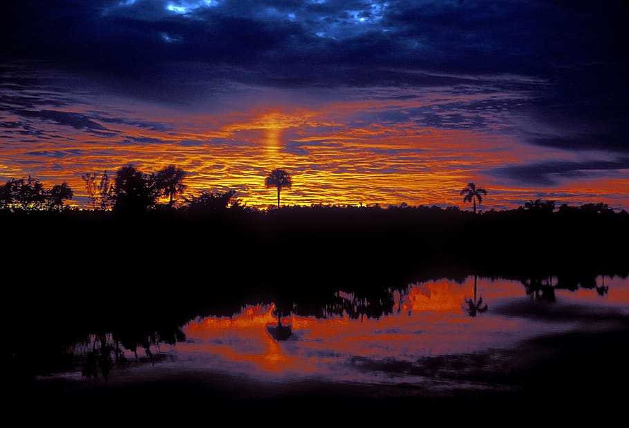 sunrise, everglades, colorful, sky, clouds, water, reflection, HD wallpaper