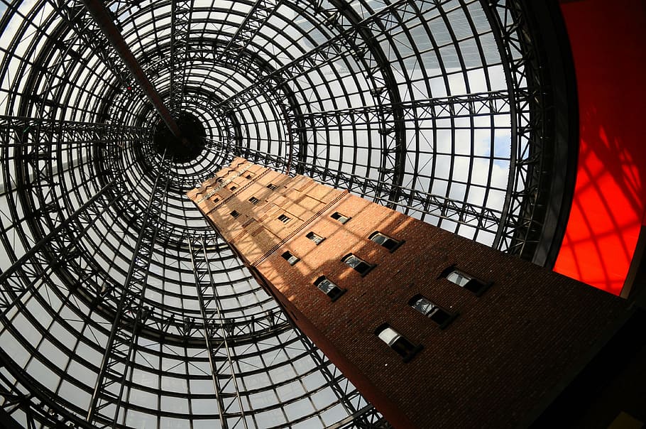 worm's eye view of brown building, architecture, tower, modern HD wallpaper