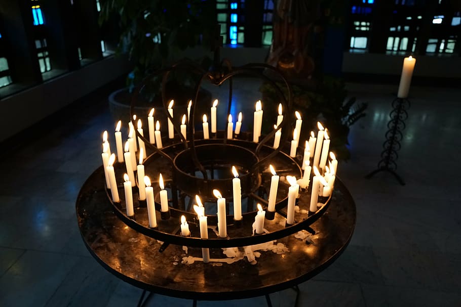 candles, light, church, fire, burning, illuminated, flame, fire - natural phenomenon HD wallpaper