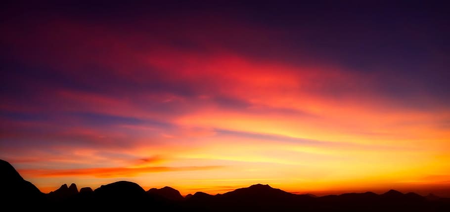 mountain silhouette at golden hour, sunset, dusk, beautiful HD wallpaper
